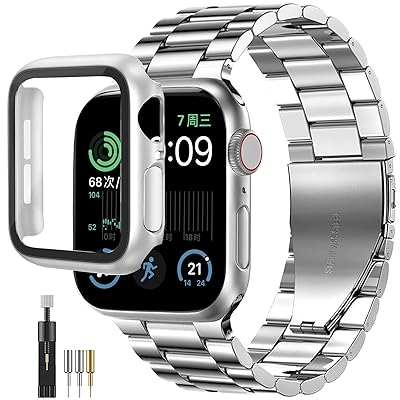 [FALSAD] 新型 Apple Watch ステンレス バンド 44mm 40mm 保護ケース付き 対応 Se/Se2/Series6/5/4 アップルウォッチ 交換バンド, iwatch メタル 金属 長さ調整器具付き メンズ レディース兼用ベ