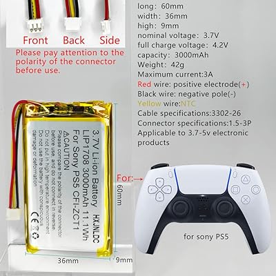 DC 3.7 V 3000 mAh LIP 1708充電可能リチウムイオン電池 for ソニーPlaystation 5 Dualsense PS5ワイヤレスコントローラCFI-ZCT1 WB Uバッテリパック交換