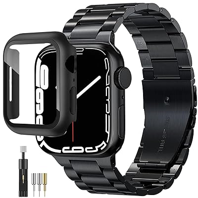[FALSAD] 新型 Apple Watch ステンレス バンド 45mm 41mm 保護ケース付き 対応 Series9/Series8/Series7 アップルウォッチ交換バンド, iwatch メタル 金属 長さ調整器具付き メンズ レディー
