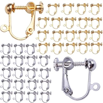 YINKE イヤリングパーツ 40個 手芸 手作り用 パーツ イヤリング 耳穴なし アクセサリーパーツ ネジバネ式 DIY 基礎金具 (ゴールド+シルバー各20個）
