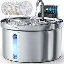 猫 水飲み器 自動 コードレス 充電式 FEELNEEDY 自動給水器 ペット水飲み器 猫 給水器 センサー タイマー 3.5L大容量/4000mAhバッテリー/活性炭フィルター6枚付 ステンレス製 3つの給水モード 静音 ワイヤレスポンプ 5重濾過