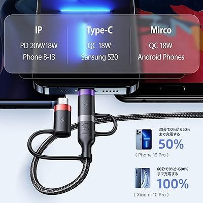 USAMS 充電ケーブル 60WPD対応 急速充電 USB TYPE C ケーブル 1.2M USBケーブル 高速データ転送 Type C to Type C ケーブル USB C to USB A 変換アダプタ ph0ne/タイプC/マイクロ 一本