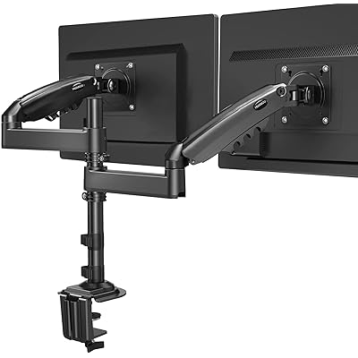 HUANUO PCモニターアーム デュアル 液晶ディスプレイアーム 2画面 17〜32インチ対応 耐荷重2〜9kg ガススプリング式 グロメット式＆クランプ式 VESA100*100 多角度調節 ケーブル収納