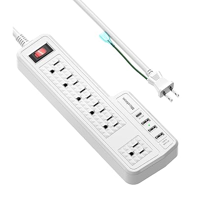 Micshion 電源タップ Type-C付き（PD機能） コンセント（2400W） 延長コード2m 6AC充電口 4USBポート 壁取付用固定フック 急速充電可能 雷ガード 過負荷保護 タコ足配線 オフィス/家庭給電用 ホワイト