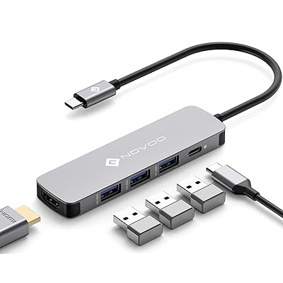 NOVOO 4K HDMI USB C ハブ 5-in-1 Type-C ハブ【4K@60Hz HDMI+3USB A 高速データ転送+PD100W 急速充電】タイプ C ハブ iPhone 16/15/Galaxy S23/iPad Pro/iMa