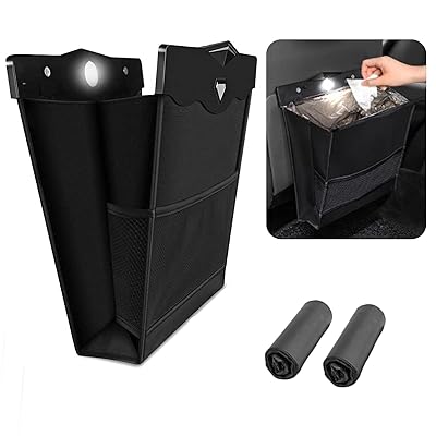 YuraYura 車用ゴミ箱 車載ごみ箱 車 ゴミ箱 車用小物入れ 大容量 収納ボックス【多車種対応フック】 後部座席収納 マグネット LEDライト 車用ごみ箱 収納ケース 引っ掛け式 便利グッズ PU製 防水 折り畳み式 コンパクト 省スペース 倒