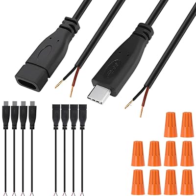 Xiatiaosann USB Cケーブル5V電源線 Type Cコネクタメスオス延長ケーブル USB C自作端子2ピン充電器プラグライン Arduino用とLED用、5 個USB Cオス + 5 個USB Cメス、8個