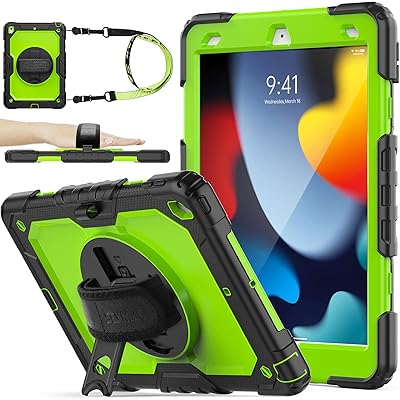 SEYMAC stock iPad 10.2インチ 第9世代/第8世代/第7世代 ケース 耐衝撃 保護フィルム付き ペン収納 360°回転スタンド ハンドストラップ ショルダーストラップ 全面保護カバー (グリーン+ブラック) SEYMAC stock iPad 10.2インチ 第9世代/第8世代/第7世代 ケース 耐衝撃 保護フィルム付き ペン収納 360°回転スタンド ハンドストラップ ショルダーストラップ 全面保護カバー (グリーン+ブラック)
