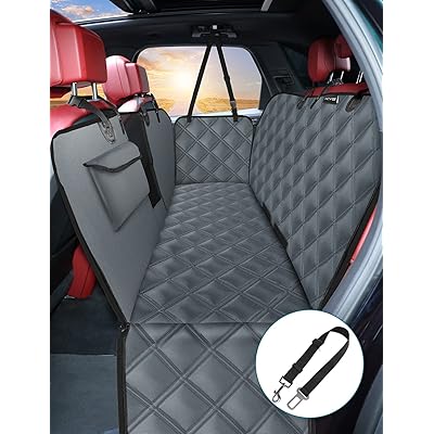 KYG ペット用 ドライブシート 汎用版 全車種 後部座席 可視メッシュ窓 飛び出し防止リード付き 汚れ防止 防水 耐摩 滑り止め 簡単取り付け 折り畳み式 ブルーグレー