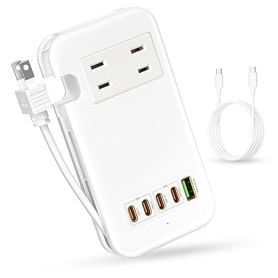 素直な虹 電源タップ USB-C コンセント PD 65W Type-C 【4つUSB-C ポート・USB-A ポート・2つACコンセント・PSE認証済・ケーブル収納式】急速充電 USB C-C 65Wケーブル付き 電源ケーブル30cm AC1400