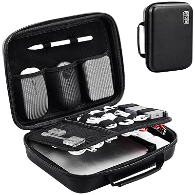 ProCase ガジェットポーチ、防水性のあるEVA材、大容量、3層仕組み MacBook アダプタ・ Magic Mouse 2・ USB Flash Disk・SD収納、スマホ・タブレット充電・ケーブルの小物入れ、PC周辺アクセサリーの整理バッグ