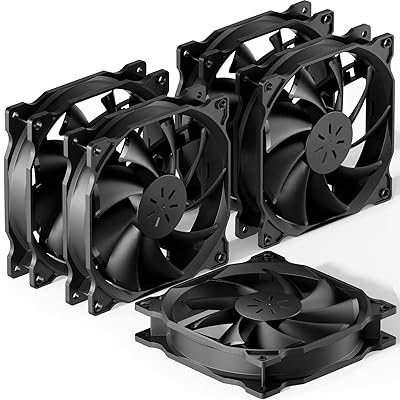 upHere 120mm PCケースファン 静音タイプ 25mm厚 1200rpm 小3ピンとペリフェラル4ピン 5本黒い【12BK3-5】
