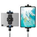 iPadと携帯電話の三脚マウントアダプター、ボールヘッド付き、三脚用ホルダー、360度回転可能なタブレットクランプマウントは、iPad Pro 12.9、Air Mini 3 4、Galaxy Tab、Surface Pro 8、セルフィースティック