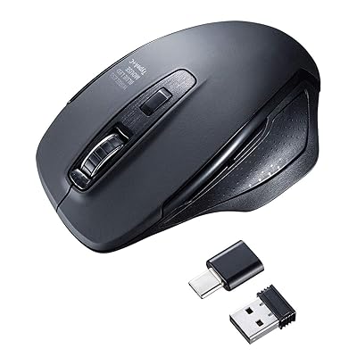 サンワサプライ 静音ワイヤレスブルーLEDマウス Type-C・Aコネクタ付属 大型 5ボタン MA-WBLC169BK