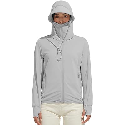 [JIOYIEO] ラッシュガード レディース 春夏 薄手 長袖 軽量 水着【UVカット＆UPF50＋】フード付き 紫外線対策 日焼け対策ウェア 冷感素材 吸水 速乾 アウトドア 海 釣り ウォーキング パーカー 男女兼用 (XL, グレー)