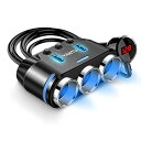 YANTU シガーソケット 3連 シガーソケット 増設 150W急速充電器 シガライター電源ソケット シガーソケット 延長ケーブル1メートル 独立スイッチ搭載シガーライターソケット USBポート 車 USB 増設 LEDバッテリー電圧計シガーソケット