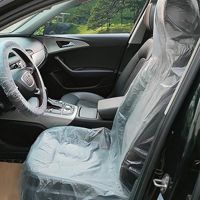 aleawol 100枚 超厚20グラム 使い捨てシートカバー 自動車 車用 シートカバー ビニール 使い捨てプラスチックシートカバー 養生シートカバー 運転席 助手席 フロント 保護カバー 車検 修理 整備 納車 汚れ防止 防菌（重さは約1.4kg