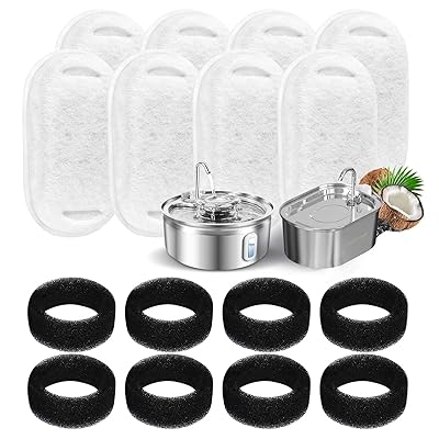 PETPNR 【純正品】ペット 給水器 フィルター 猫犬用 水飲み器 フィルター スポンジ付き 取り換え可能 8セット入り 交換用フィルター ペット 自動給水器 活性炭フィルター