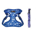 THAIN ハーネス リード 小型犬 胴輪 小中型犬 ハーネス おしゃれ 人気 メッシュ地 通気性いい 猫 ハーネス 花柄(S 青)