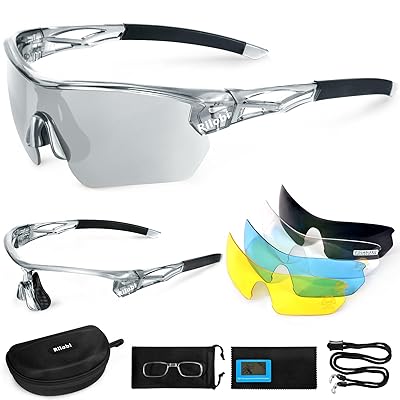 [Rilobi] 偏光スポーツサングラス 交換可能レンズ5枚、フレーム2本 付き、サングラス メンズ レディー..