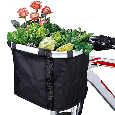 自転車 カゴ 前 折りたたみ 自転車 カゴ 取り外し可能 防水 脱着式 巾着式 クロスバイク カゴ 大容量 耐荷重5KG 取り付け簡単 ペット 通勤 キャンプ アウトドア向け マウンテンバイク/クロスバイクに対応(ブラック)