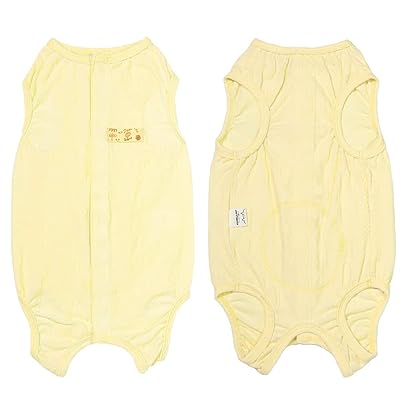 KUVEELA PET 術後服 猫 犬術後服 避妊手術後 術後ウェア メス オス 傷口 保護 介護服 小型犬（ベビーイエロー L）