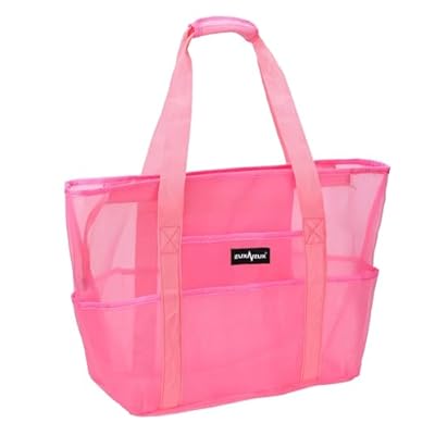 [ZUXNZUX] ビーチバッグ プールバッグ 軽量 38L 大容量 速乾 折り畳み可能 メッシュバッグ ビーチ/ショッピング/水泳/ジム/スパ/温泉/旅行用 バッグ (ピンク)