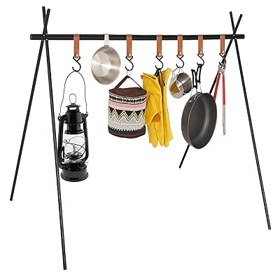 CHENGMAY ランタンスタンド アウトドア 折りたたみ 棚 ハンギングラック レザーフック6個付き アルミ製 ランタンハンガー 軽量 スパイスラック キャンプ用品 インディアンハンガー 強い安定性 吊るし棚 (第2世代-本体のみ(L))