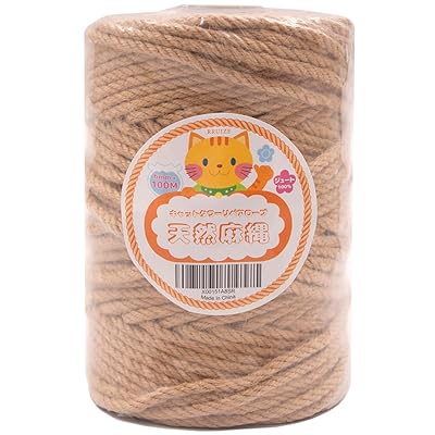 Rruize麻ロープ 麻縄6mm 麻紐 6mm*100mキャットタワーリペアロープ 太さ6mm 麻縄 爪とぎ用 猫タワー キ..