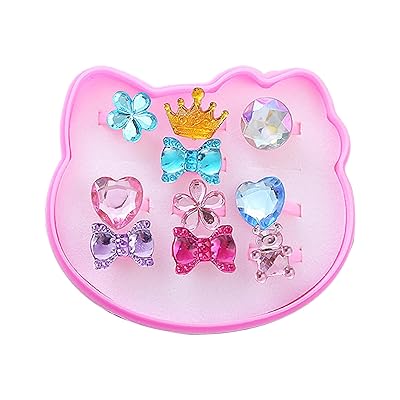 [AAGWW] 子供 リング 指輪 おもちゃ リングセット 女の子 かわいい ジュエリー 誕生日プレゼント ファッション (ネコのギフトボックス入り、ダイヤモンド装飾10個)