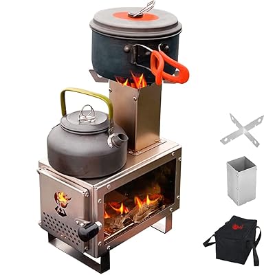 UPF 薪ストーブ 新昇級 1台2役 キャンプ 耐熱ガラス窓付き ミニ薪ストーブ ステンレス鋼 ロケットストーブ 煙突付き 小型 ソロストーブ 焚き火台 コンパクト アウトドア ストーブ BBQ 調理 暖炉 1-2人用 卓上薪ストーブ テント用 キャ