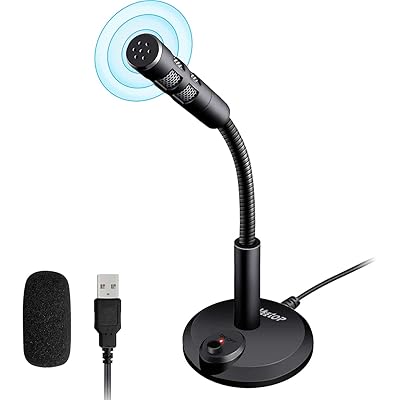 Veetop PC USBマイク コンピュータ コンデンサーマイク 会議用 卓上 マイクロホン マイクロフォン 360°集音 パソコン フレキシブルアーム式 全指向性 スポンジ/LEDランプ付き PC MSN ZOOM Skype Webチャット ゲ
