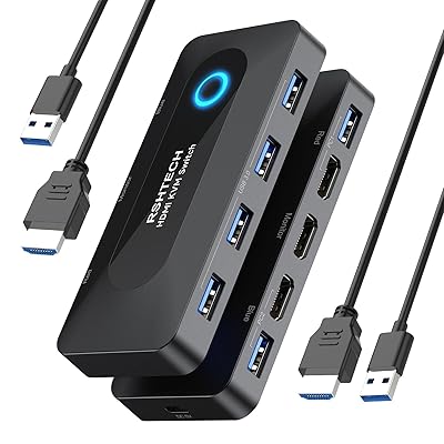 KVMスイッチRSHTECH USB 切替器 HDMI 4K@60Hz 、4 USB 3.0 ポート パソコン2台用 キーボードマウスプリンターと1台のHDモニター HDMIケーブル2本、USBケーブル2本付属切り替え器(RSH-A301)