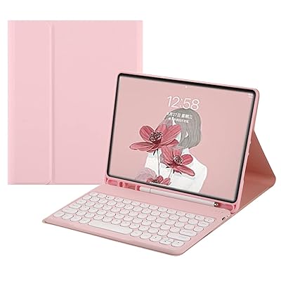 iPad 第10世代 2022 10.9インチ キーボード ケース 丸型キー 可愛い カラー カラフル アイパッド 丸い 分離式 キーボード付き カバー アップル ペンシル 収納可能 (ピンク)
