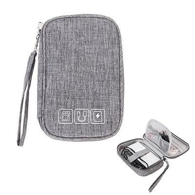 Renjzle ガジェットポーチ ケーブル収納ポーチ 3層タイプ トラベルポーチ 充電ケーブル 充電器 イヤホーンコード SDカード USBメモリ マウス収納バッグ PC小物入れポーチ 大容量 小型 薄型 軽量 防水 旅行 出張 便利 (Gray)