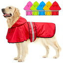 Dolitego 犬用レインコート- 防水調節可能な反射型犬用レインコートジャケット, 小型犬中型犬大型犬 軽量 通気性 ポンチョスリッカー 帽子付 散歩用 防水 着脱簡単 梅雨対策 犬 レインコート (LL, 赤)