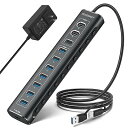 ROSONWAY USB ハブ10Gbps 11ポート 20W PDx1 USB C 3.2x2 USB A 3.2x1 USB 3.0x7 2 in 1 ケーブル 付き アルミ製 USB HUB セルフパワーとバスパワー両用 12V 5A 電源 独(2)