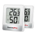 ThermoProサーモプロ 湿度計 温度計 温湿度計 温度湿度計 湿度計室内 室温計 デジタル アナログ 大画面 コンパクト 顔マーク 壁掛け 卓上スタンド マグネット ホワイト2パック TP49