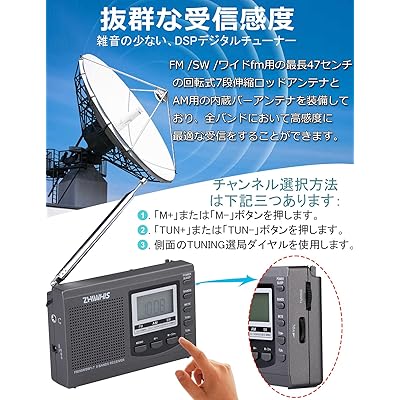 ZHIWHIS ラジオ 小型ポータブル FM/AM/SW ワイドfm対応 高感度クロック防災ラジオ 電池式 タイマー/目覚まし時計/デジタル時計/キーロック/プリセット機能付き 横置き型 携帯 学習 災害用 日本語取説＆書付き