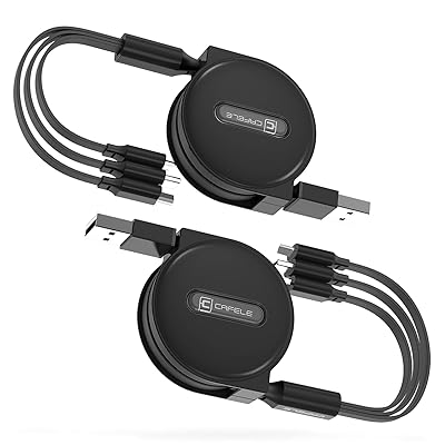 【新登場 2本セット】充電ケーブル 巻き取り 3in1 USBマルチケーブル CAFELE3in1 充電コード 3台同時給電可能CAFELE3A急速充電最大15W 伸縮式 絡み防止 3種類端子対応 1.2m 正規充電器対応 (ブラック)黒色