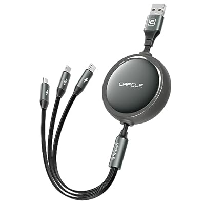 充電ケーブル 巻き取り 3in1 USBマルチケーブル 【一方向】CAFELE片手操作 3A/15W 3台同時給電可能 USB Type C Micro USB高速データ転送（I0S対応のみ）対応充電コード3種類端子（市販上のスマホ全対応）105cm