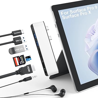 Surface Pro 9/Pro 11/Pro 10/Pro X ハブ 4K HDMI, USB-C Thunerbolt 4 (ビデオ+データ+100W 充電), 2xUSB3.0, SD TFカードリーダー, 3.5 mmオーディオポート Su Surface Pro 9/Pro 11/Pro 10/Pro X ハブ 4K HDMI, USB-C Thunerbolt 4 (ビデオ+データ+100W 充電), 2xUSB3.0, SD TFカードリーダー, 3.5 mmオーディオポート Su