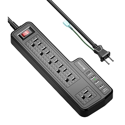 Micshion 電源タップ Type-C付き コンセント（2400W） 延長コード2m 6AC充電口 4USBポート 壁取付用固定フック 急速充電可能 雷ガード 過負荷保護 タコ足配線 オフィス/家庭給電用 ブラック