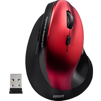 サンワダイレクト エルゴノミクスマウス ワイヤレス 腱鞘炎防止 静音 5ボタン ブルーLED レッド 400-MA092SR