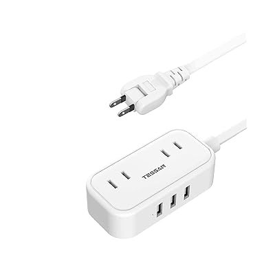 TESSAN 延長コード 1.5m 電源タップ たこあしコンセント テーブルタップ ホワイト AC2個 3USBポート 小型 タコ足配線 マルチ oa