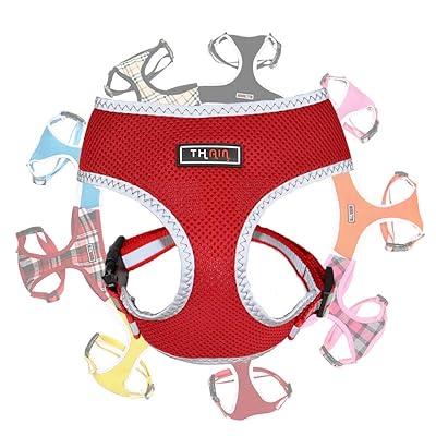 THAIN 犬のハーネス 小型犬 猫用 ハーネス ベストハーネス 犬 ペット用品 胴輪 小型犬 チワワ プードル ダックスフント3M反射材料 訓練 ナイロン製 小型犬 に向け 通気性 調節可能 (XS, レッド反射)
