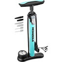 【全バルブ対応】MOHEGIA 自転車 空気入れ 160PSI 圧力計付き:仏式 米式 英式バルブ対応 フロアポンプ - 軽量 コンパクト ボール/浮き輪用 - ブルー