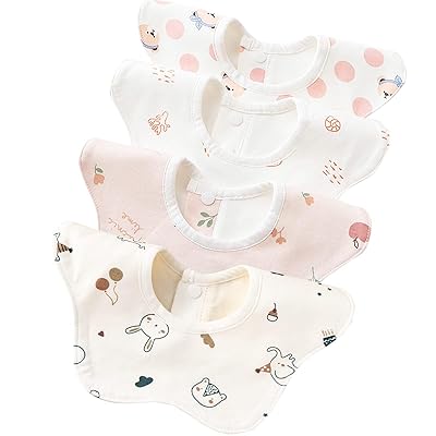 [NITONAMI] よだれかけ ベビー ビブ スタイ 赤ちゃん エプロン 食事用 柔らかい 綿100% 360度回転 柔らかい 4枚セット 保育園用(4)