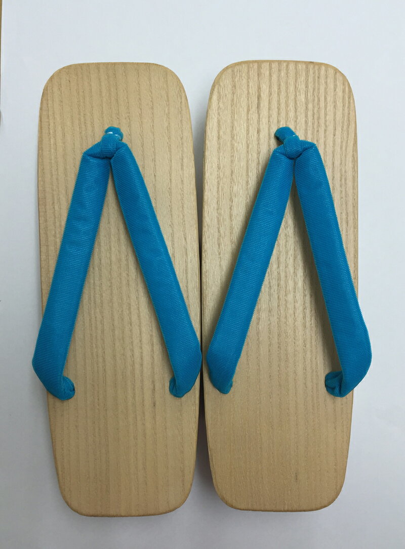 日本製、浅草、江戸の粋、【女物】水色鼻緒の駒下駄、白木、芳町、下駄、2枚歯、Lサイズ　24.2センチ、浅葱、青【メール便×】