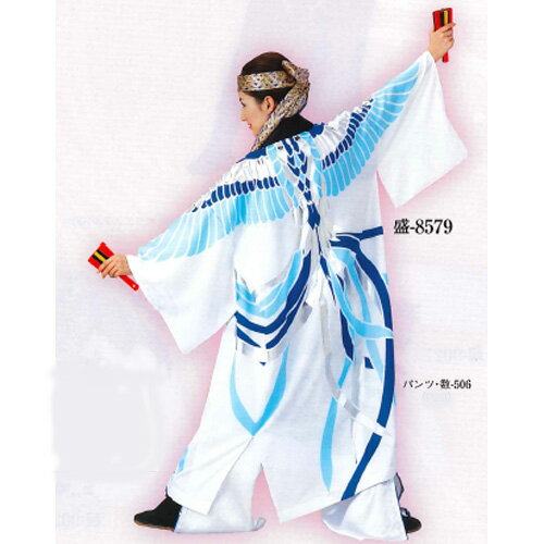 【おどり袢天 盛印（ポリエステル・分散染料・箔）、白青・白赤】